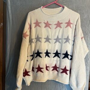 POL Star Patterned Sweater - Cream, Pink, Gray, Black